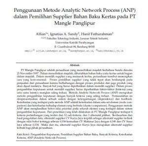 Jurnal Metode Analytic Network Process (ANP) dalam pemilihan Supplier Bahan Baku Kertas pada PT Mangle Panglipur
